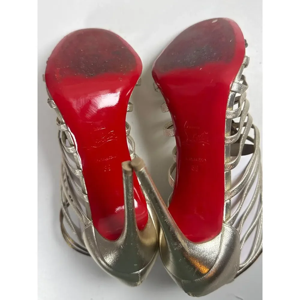 Christian Louboutin Nappa Silk Milla 100 Sandals Heels + Dust Bag Gold Gladiator